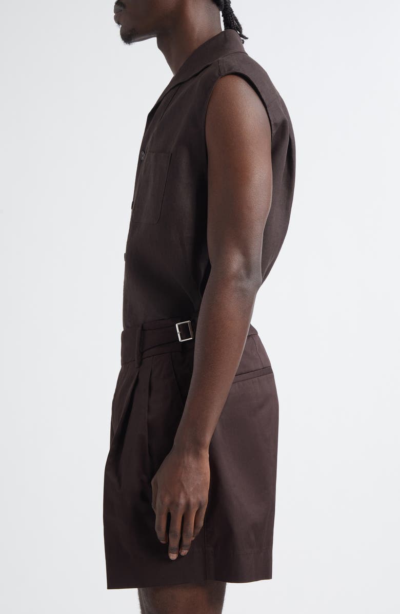 Dolce&Gabbana Sleeveless Linen Three-Button Shirt, Alternate, color, M3977 Brown