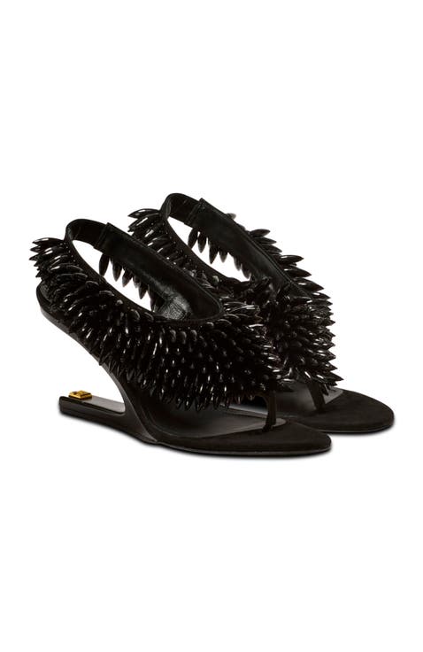 "No Wedge" beaded suede sandals