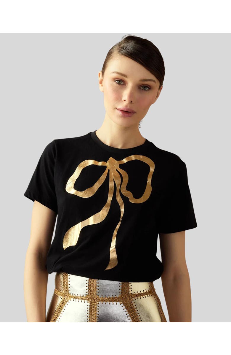 Cynthia Rowley Metallic Bow Tee, Main, color, Black
