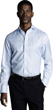Charles Tyrwhitt Wide Stripe Non-Iron Twill Cutaway Slim Fit Shirt Single Cuff