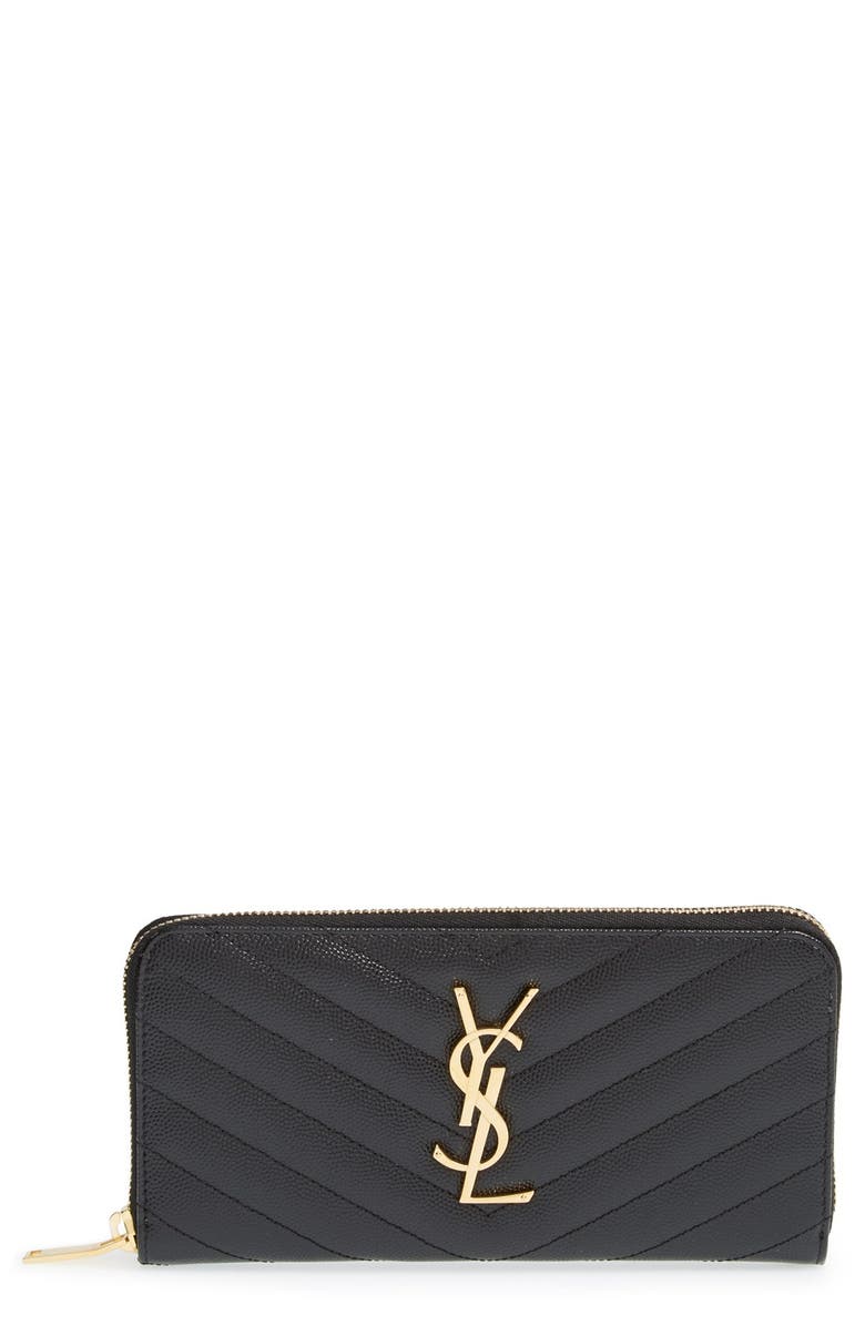 Saint Laurent Monogram Quilted Leather Wallet, Main, color, 1000 Nero