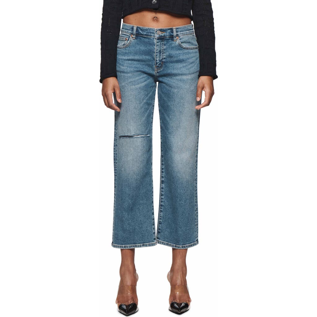 Purple Brand Ripped Crop Wide Leg Jeans In Mid Indigo