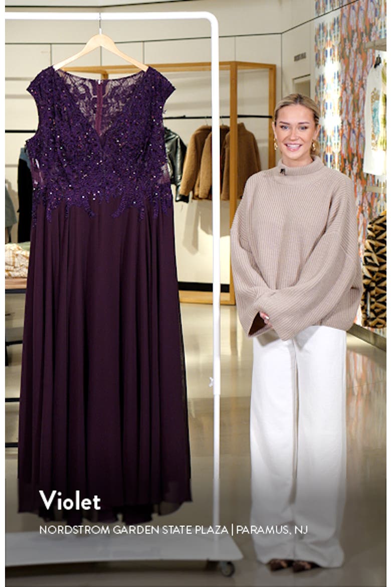 Appliqued Cap Sleeve Bodice Flowy Gown video