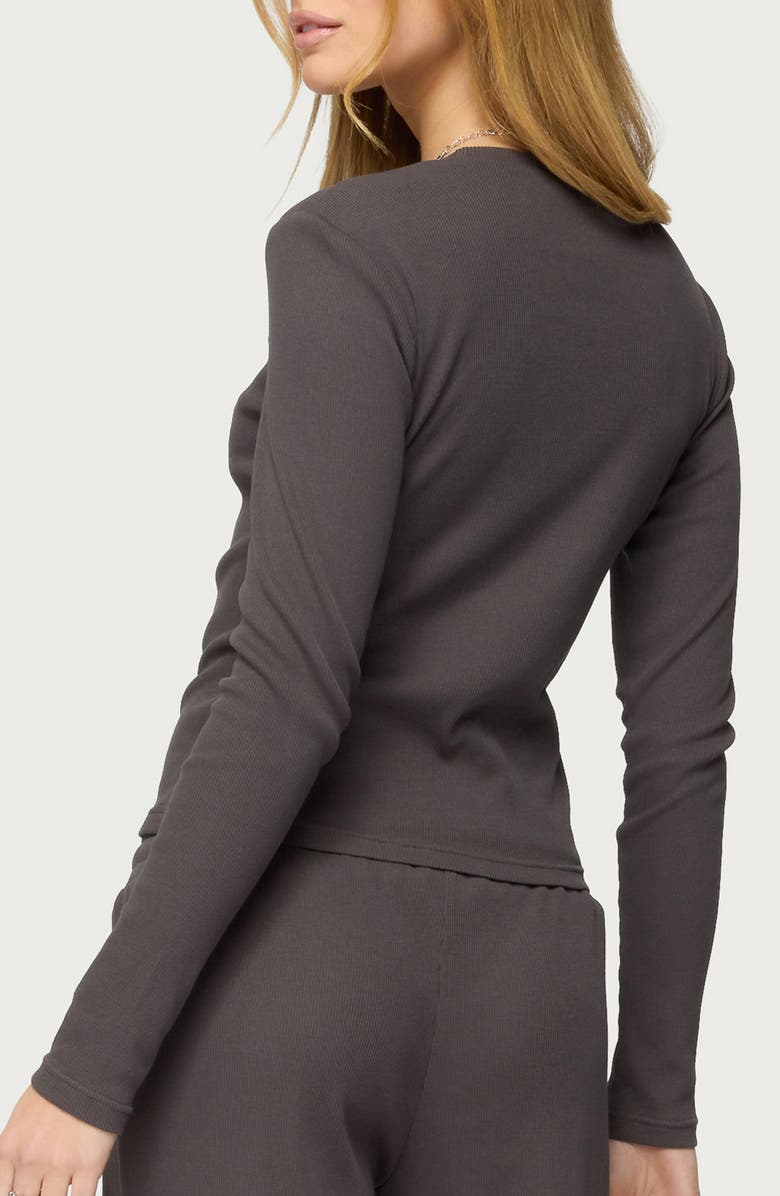 EDIKTED Cicilia Long Sleeve Cotton Blend Rib T-Shirt, Alternate, color, Dark-Gray