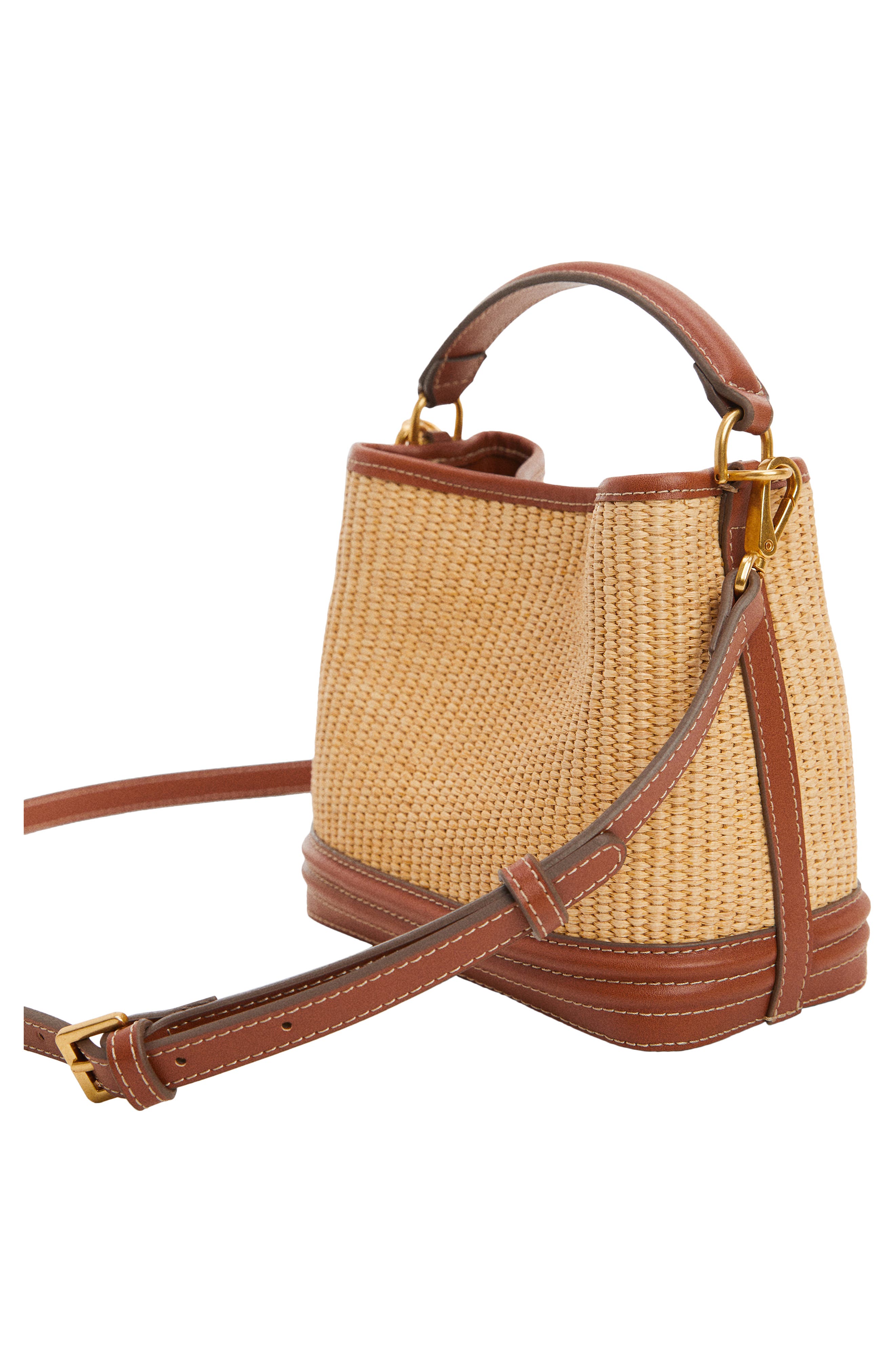 MANGO Raffia Effect Bucket Bag, Alternate, color, 