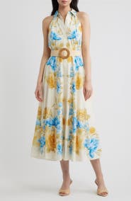 FLYING TOMATO Floral Sleeveless Cotton Shirtdress