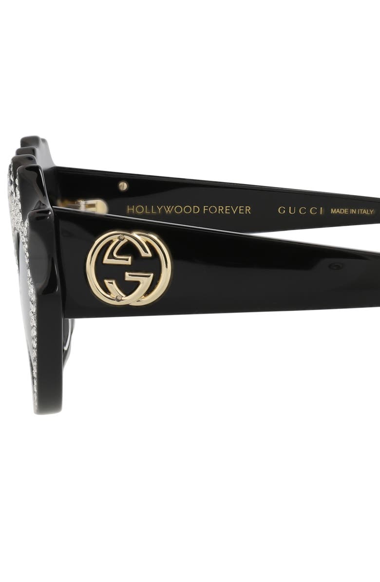 Gucci 52mm Crystal Pavé Cat Eye Sunglasses, Alternate, color, Black Black Grey