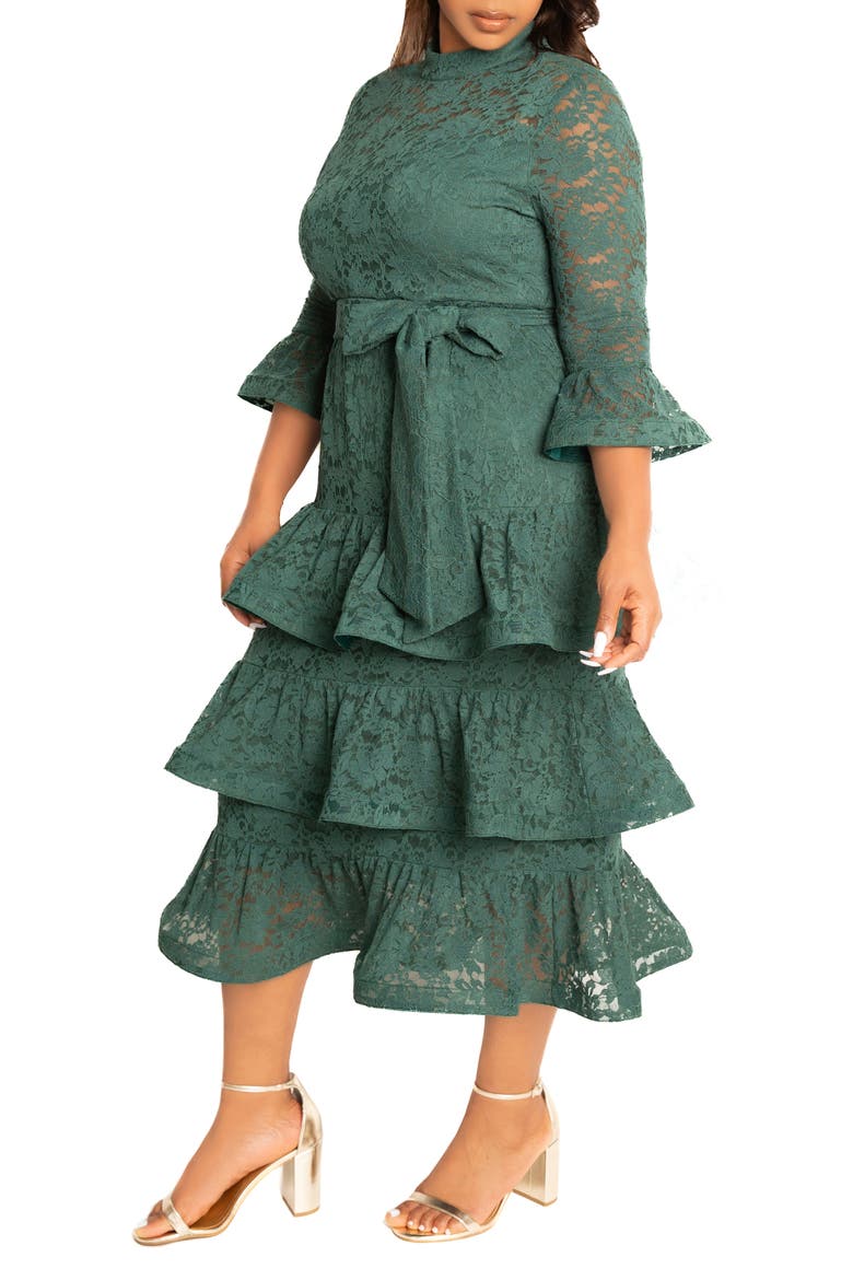 Tiered Lace Long Sleeve Maxi Dress, Alternate, color, EMERALD