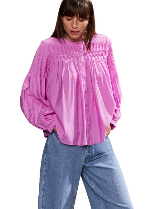 Ro&zo Pink Smocked Detail Long Sleeve Blouse In Pink
