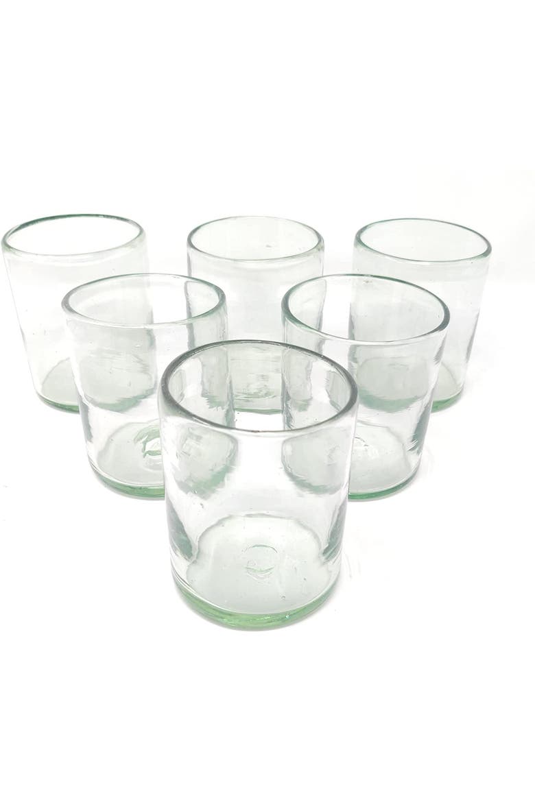 Hand Blown Mexican Drinking Glasses - Set of 6, Main, color, Clear