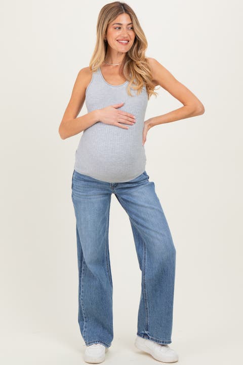 Classic Medium Wash Wide Leg Maternity Jeans