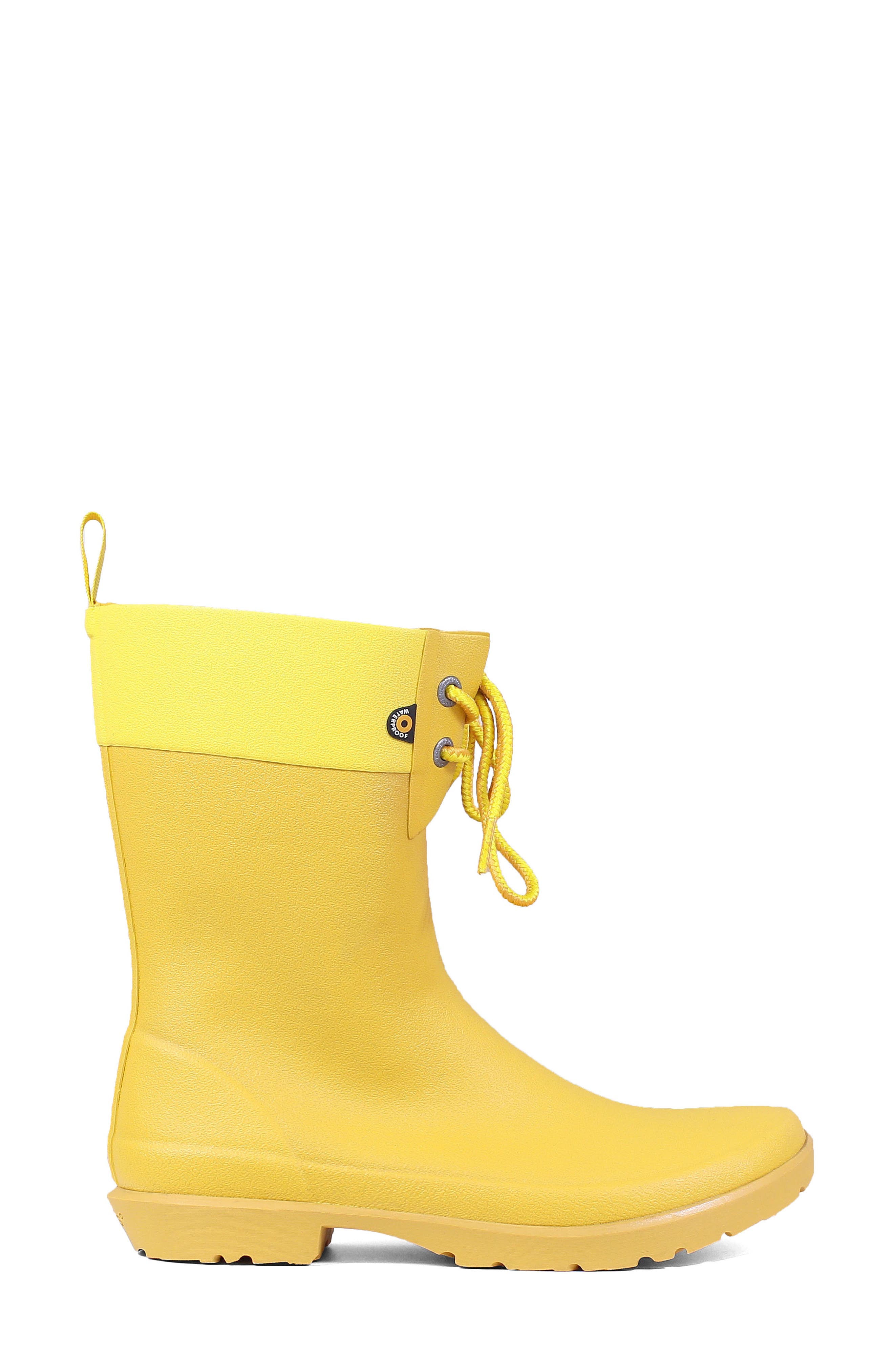Floral Lace-Up Waterproof Rain Boot, Alternate, color, MUSTARD RUBBER