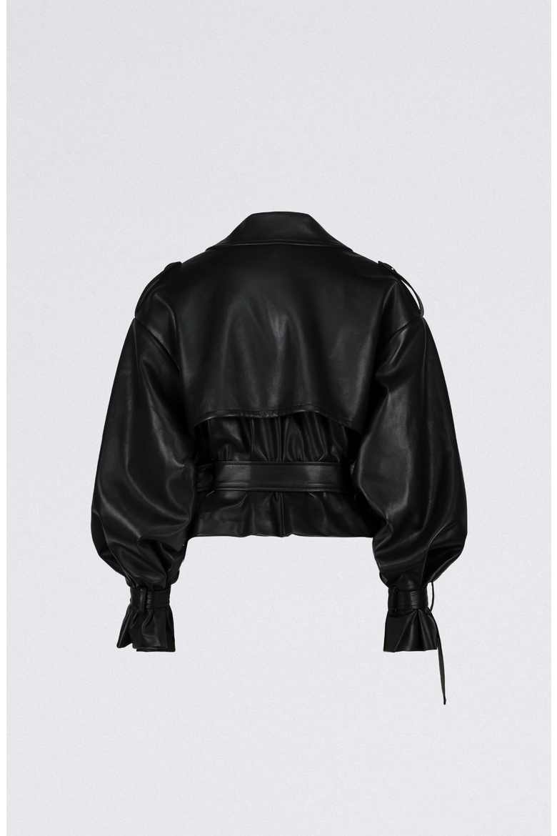 Cropped PU Trench Jacket, Alternate, color, Black