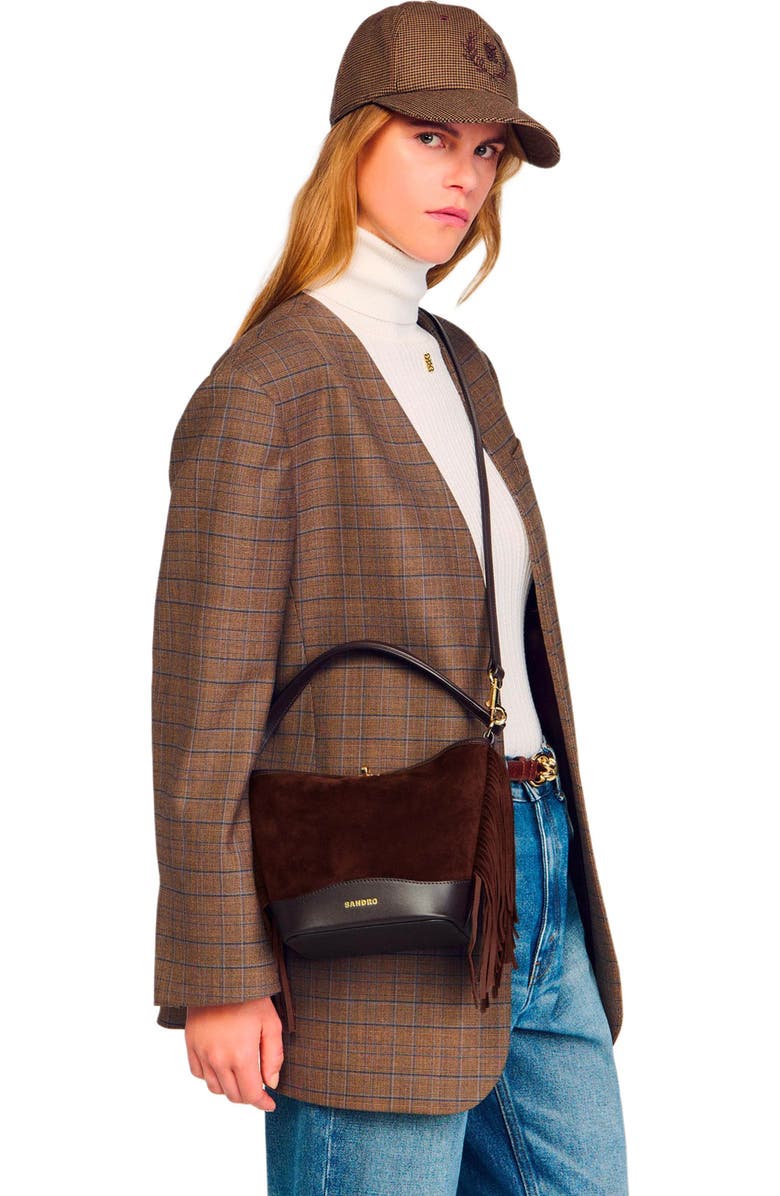 SANDRO TANGOSO fringed suede bag, Alternate, color, Mahogany
