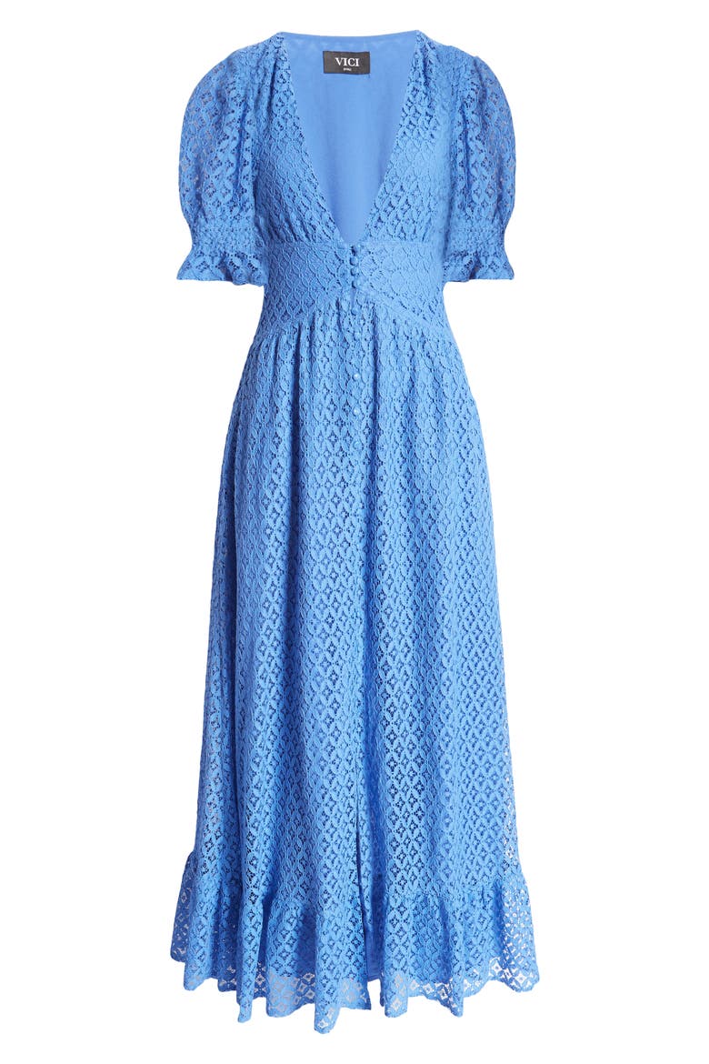 Lace Puff Sleeve Maxi Dress, Alternate, color, BLUE