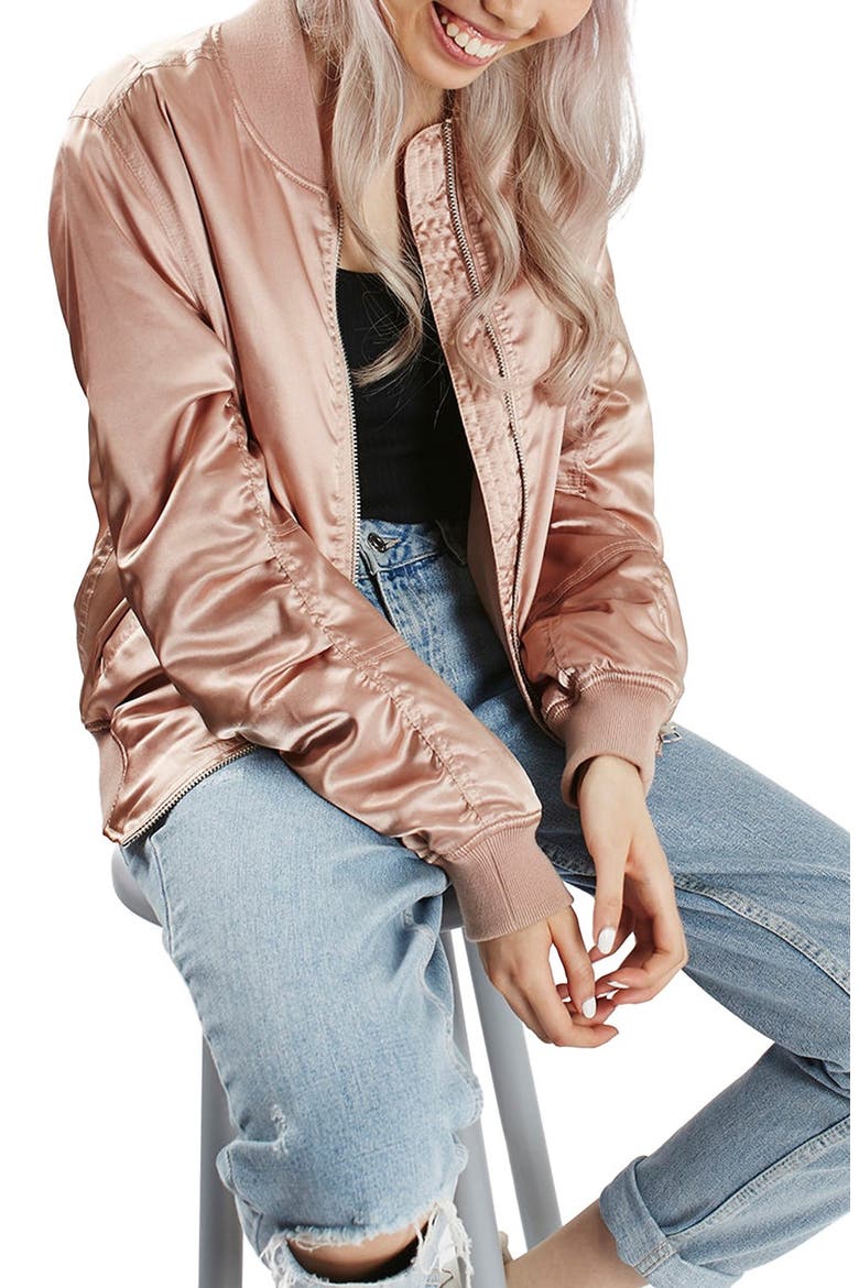 'MA1' Shiny Bomber Jacket, Main, color, PINK