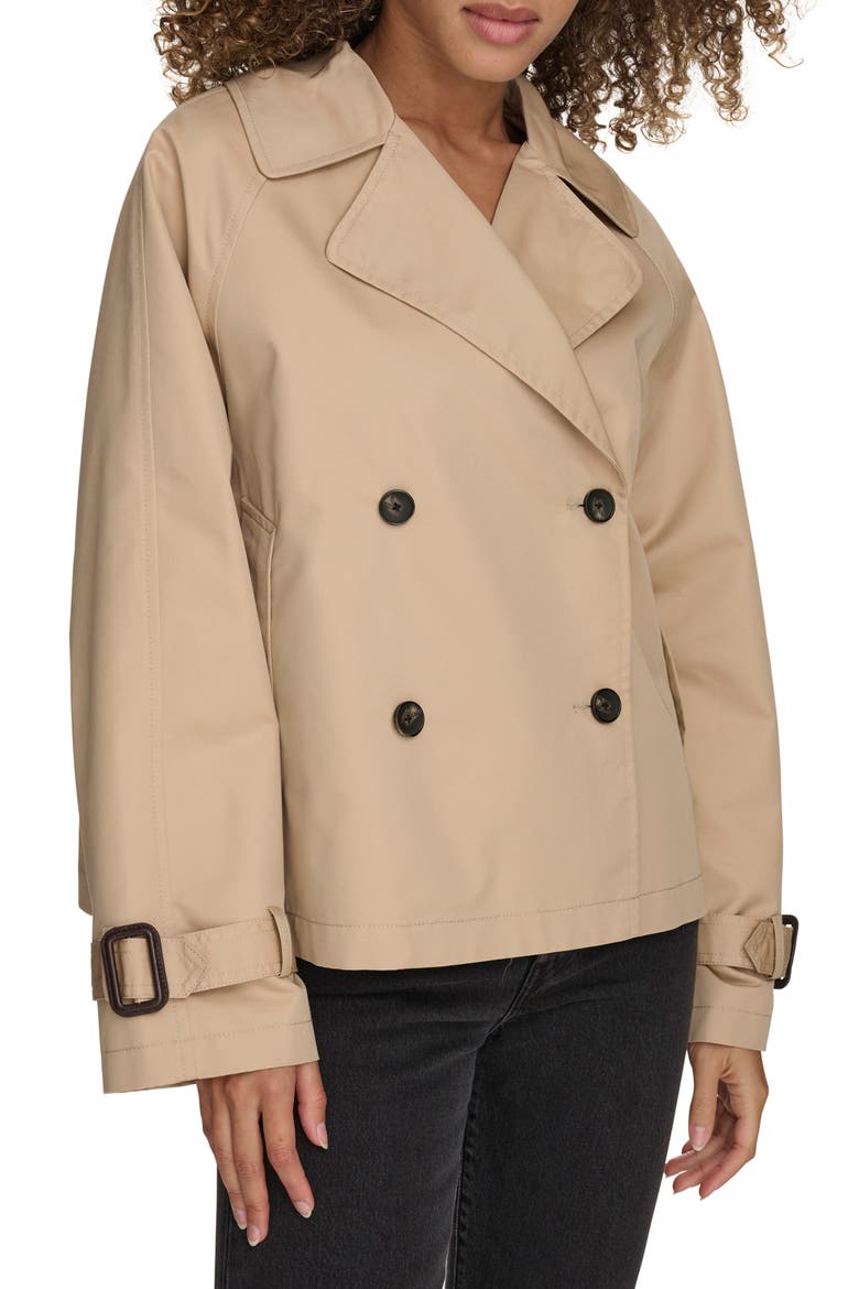 Water Resistant Short Cotton Trench Coat, Alternate, color, KHAKI