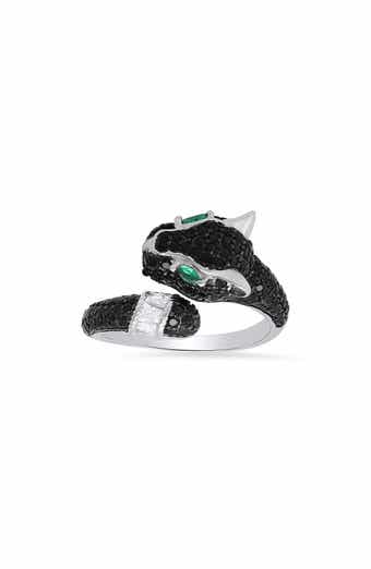 Sterling Silver Pavé Cubic Zirconia Panther Bypass Ring