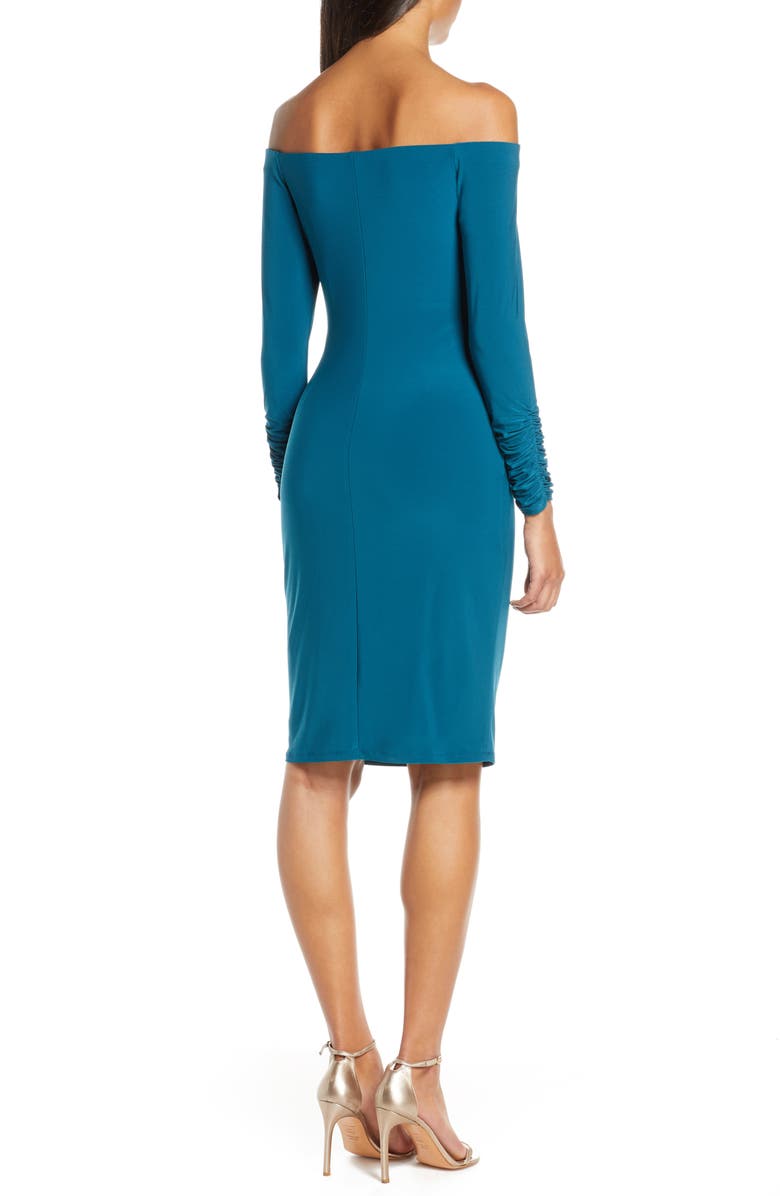 Eliza J Off the Shoulder Long Sleeve Ruched Cocktail Dress, Alternate, color,