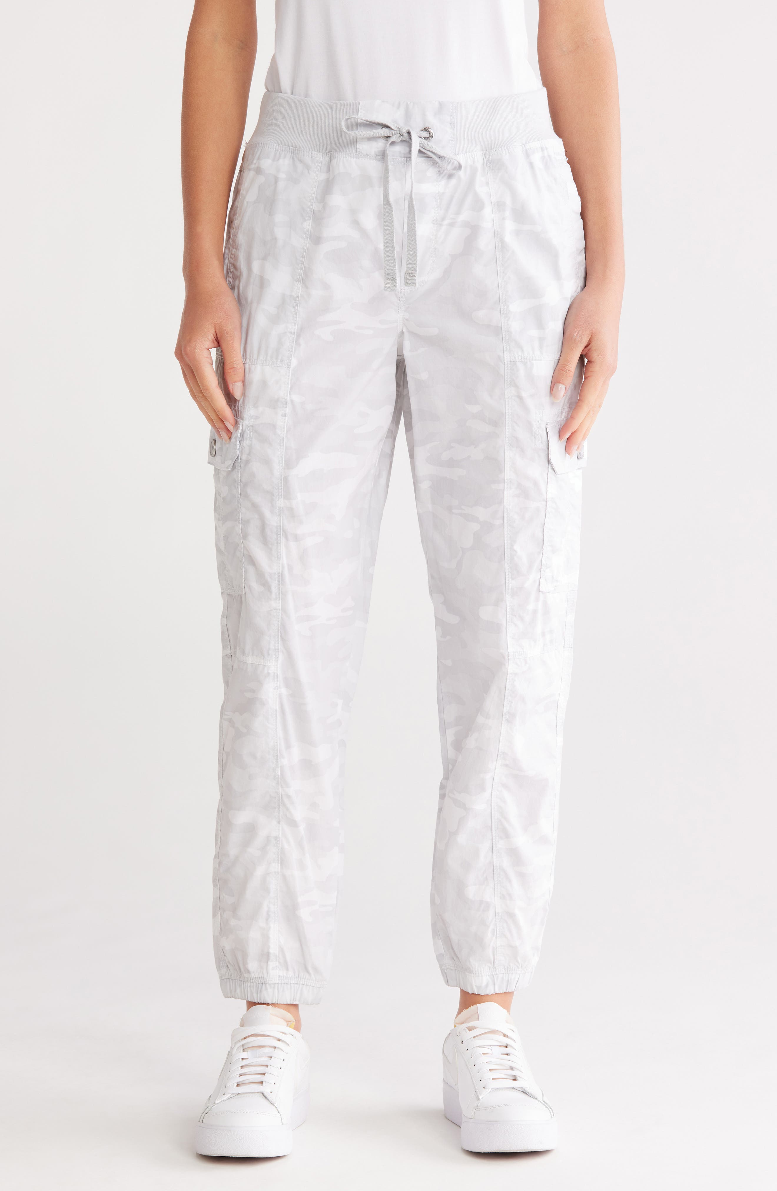 DKNY Ribbed Drawstring Waist Cargo Joggers