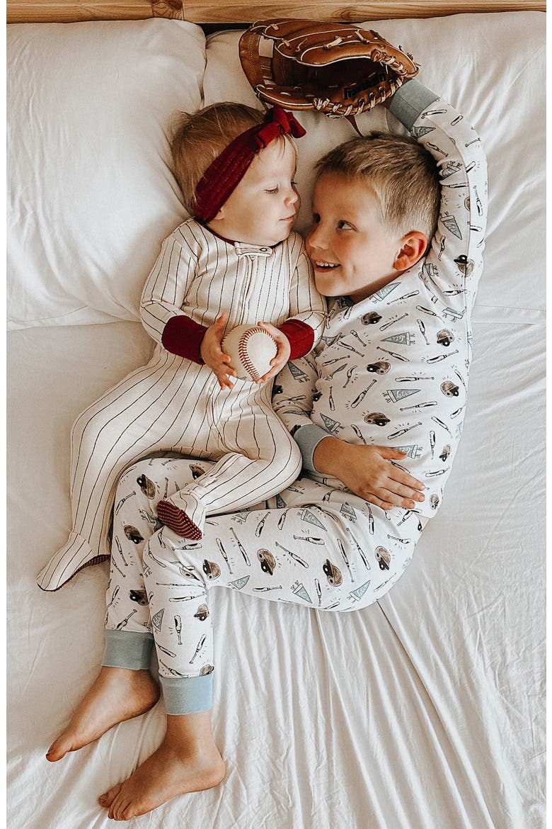 Print Fitted Organic Cotton Two-Piece Pajamas, Alternate, color, LET'S GO