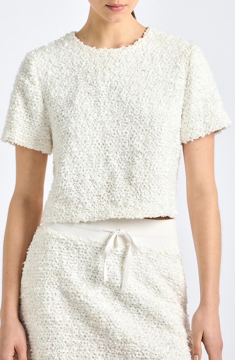 Derek Lam 10 Crosby Syrena Paillette Cropped Shirt, Main, color, Blanc De Blanc
