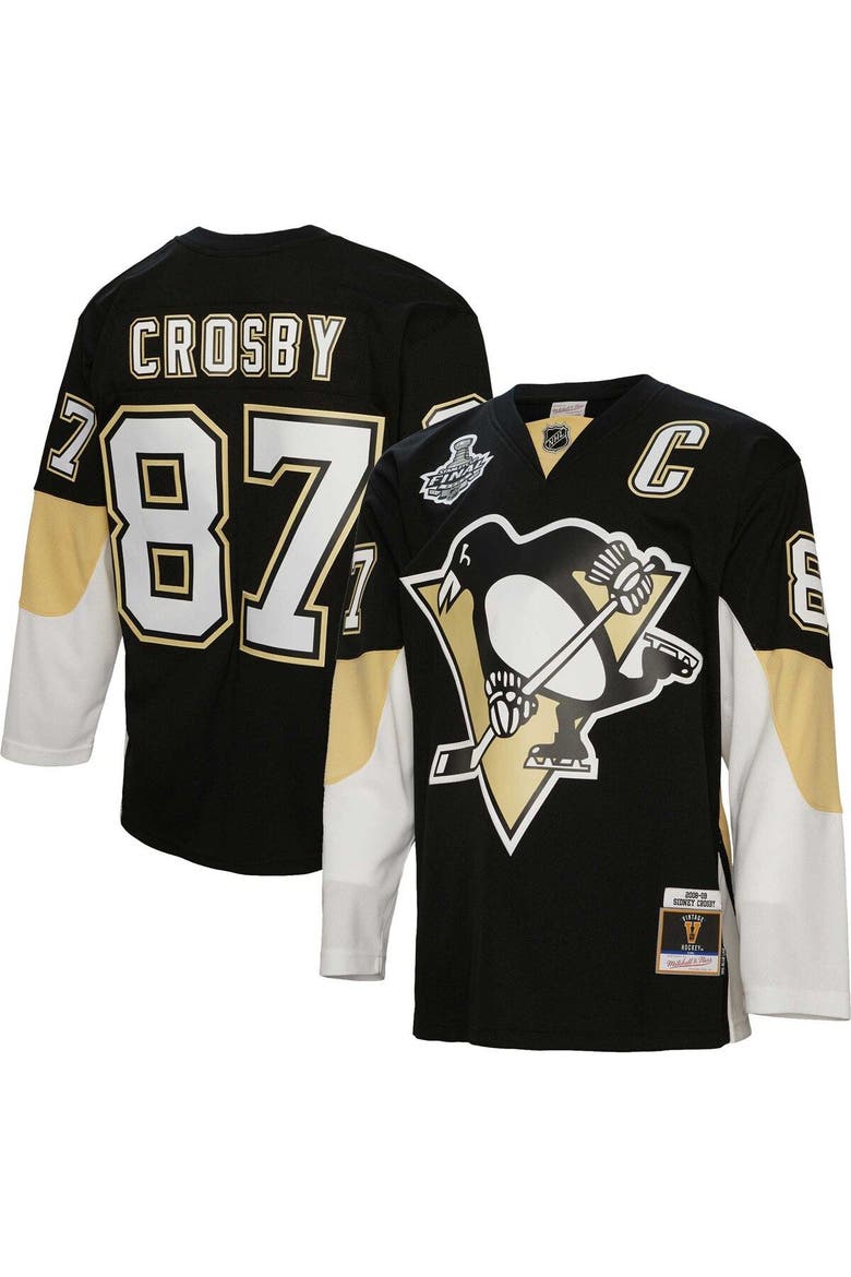 Men's Mitchell & Ness Sidney Crosby Black Pittsburgh Penguins Big & Tall 2008 Captain Patch Blue Line Player Jersey, Main, color, Black