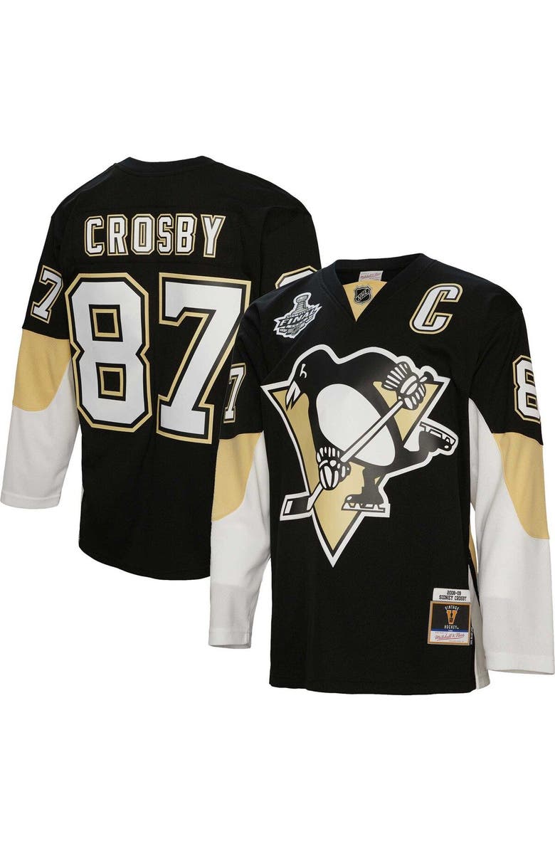 Mitchell & Ness Men's Mitchell & Ness Sidney Crosby Black Pittsburgh Penguins Big & Tall 2008 Captain Patch Blue Line Player Jersey, Main, color,