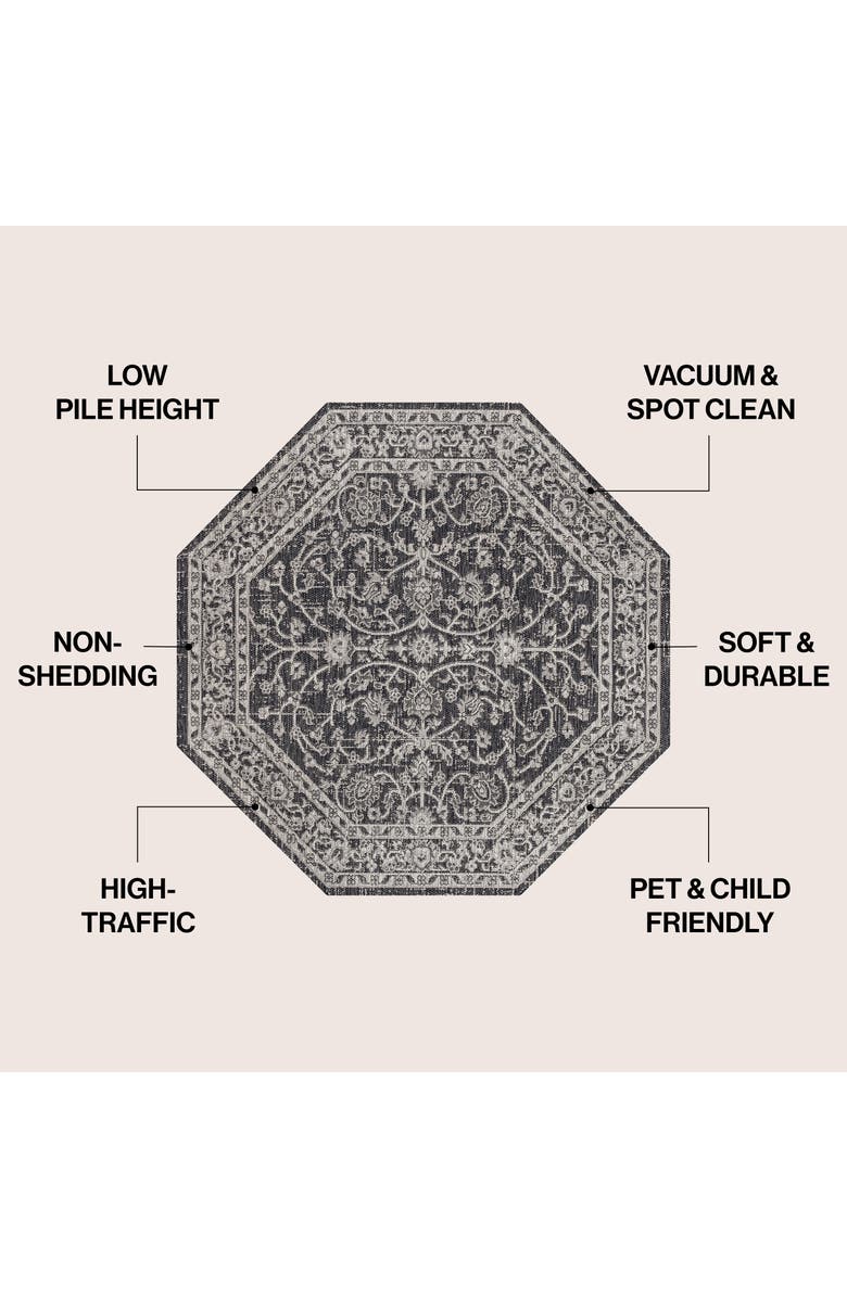 JONATHAN Y Palazzo Vine and Border Textured Weave Octagon Indoor/Outdoor Area Rug, Alternate, color, Black/Gray