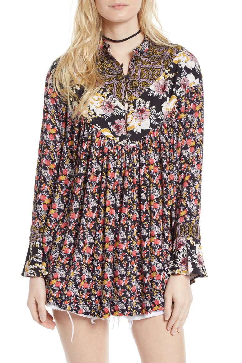 Wildflower Fields Tunic, Main, color, BLACK