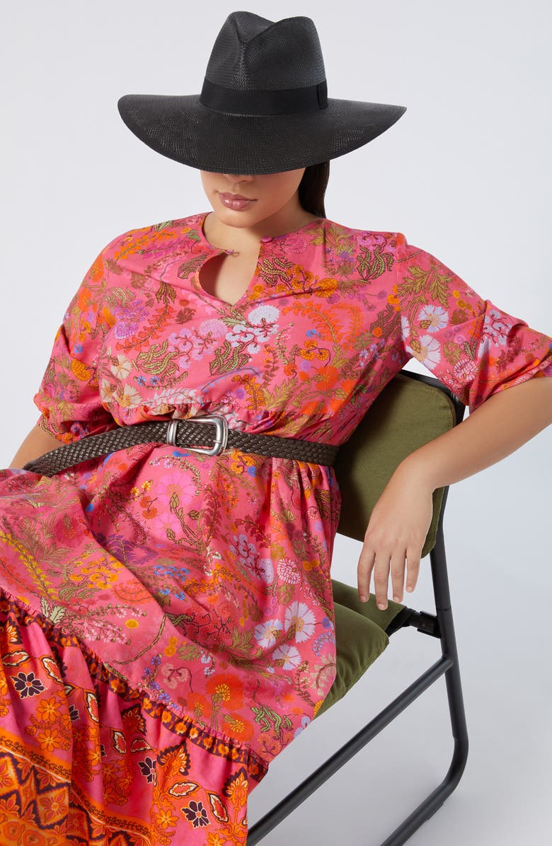 Marina Rinaldi Stecca Print Tiered Maxi Dress, Alternate, color, Fuchsia