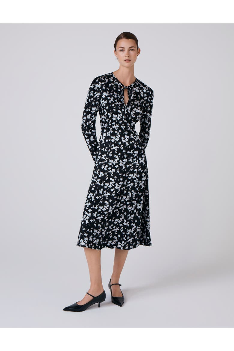 Ana Floral Satin Midi Dress, Main, color, Black Floral