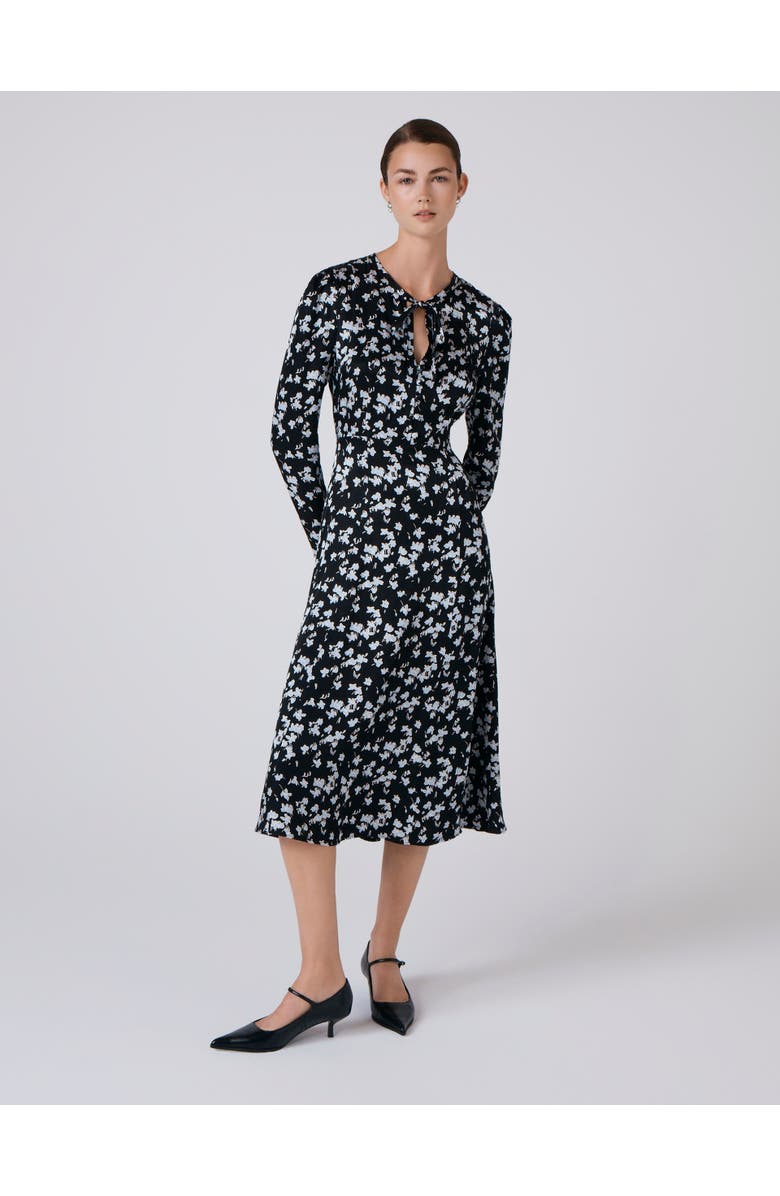 Ghost London Ana Floral Satin Midi Dress, Main, color, Black Floral