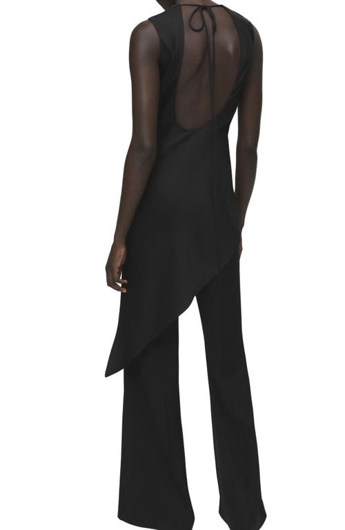 Mango Tie Back Asymmetric Satin Top In Black