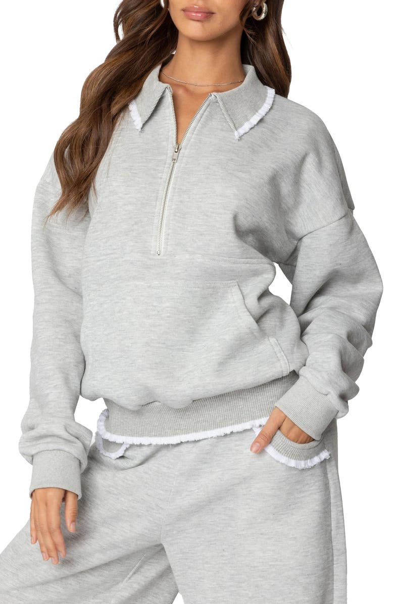 EDIKTED Ashtin Ruffle Trim Sweatshirt, Alternate, color, Gray-Melange