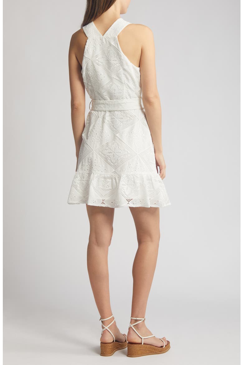 Braylee Lace Eyelet Belted Sleeveless Minidress, Alternate, color, WHITE