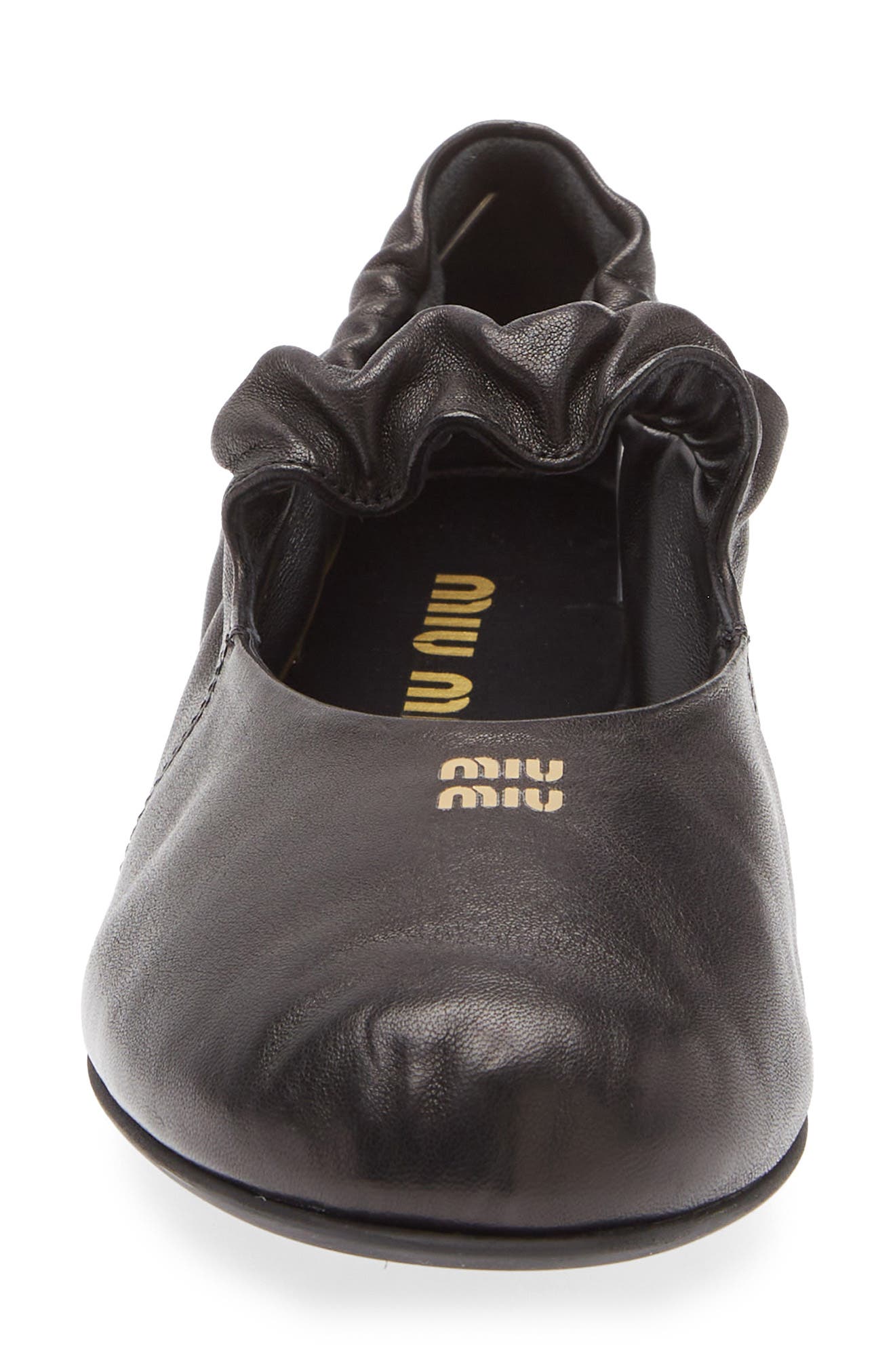 Miu Miu Ruched Ballerina Flat, Alternate, color, Nero