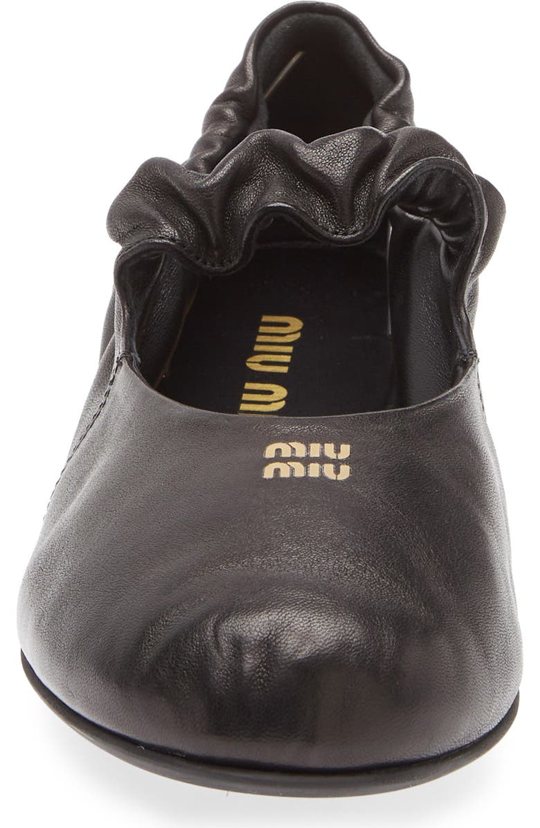 Miu Miu Ruched Ballerina Flat, Alternate, color, Nero