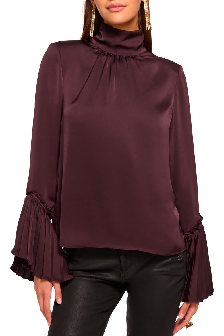 Christy Bell Sleeve Satin Top, Main, color, BLACKBERRY