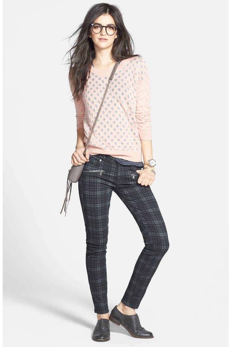 Denim 'Indio' Zip Detail Ultra Skinny Jeans (Nordstrom Exclusive), Alternate, color, CHARCOAL CANTERBURY PLAID