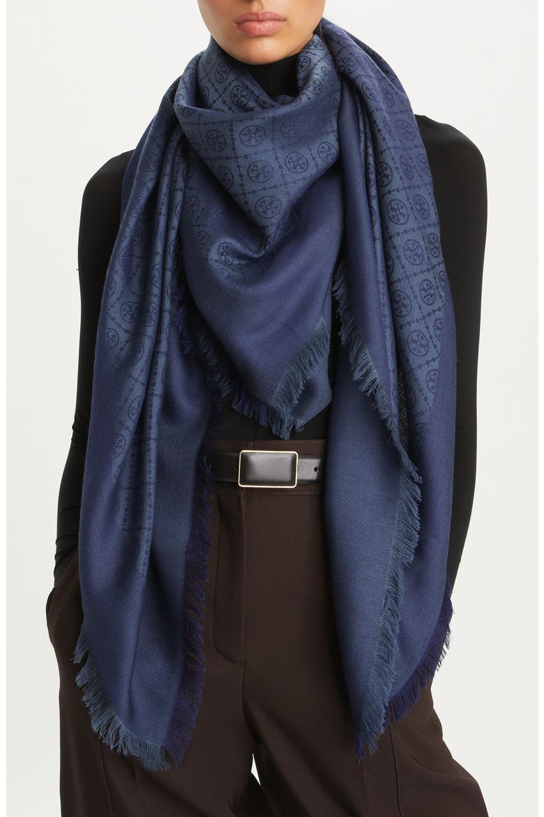 Diamond Dot Jacquard Wool & Silk Traveler Scarf, Alternate, color, TORY NAVY
