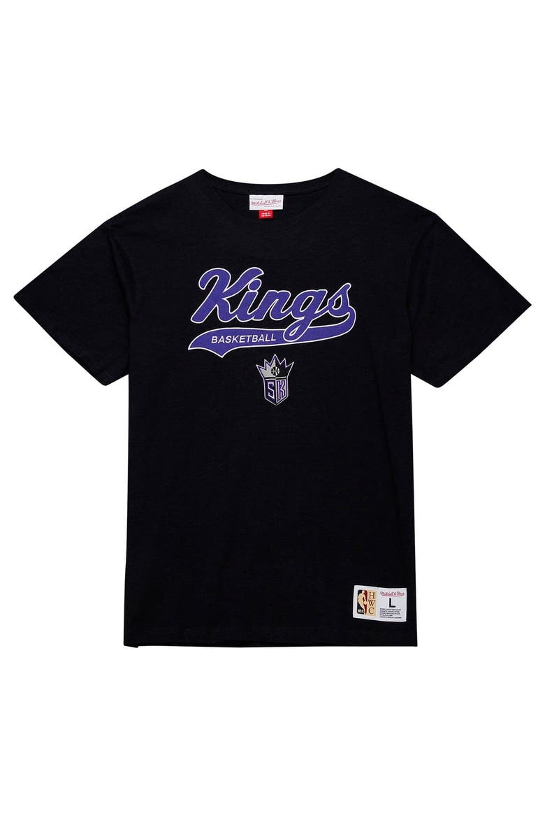 Men's Mitchell & Ness Black Sacramento Kings Hardwood Classics Felt Applique Slub T-Shirt, Alternate, color, Black