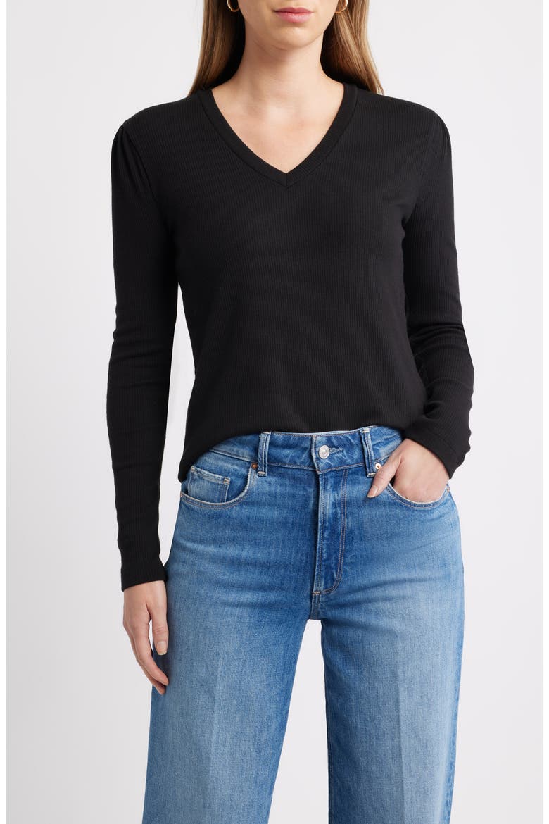 Long Sleeve Rib T-Shirt, Main, color, BLACK