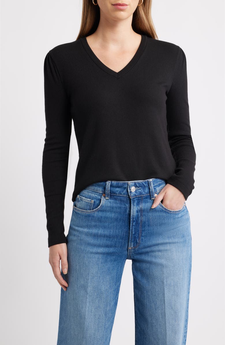 Caslon<sup>®</sup> Long Sleeve Rib T-Shirt, Main, color, Black