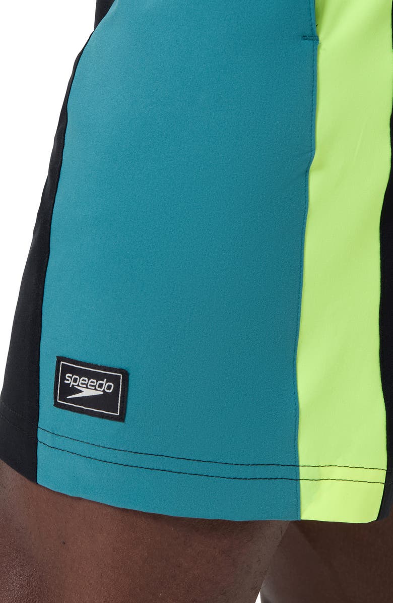 Speedo<sup>®</sup> Redondo Edge Colorblock Volley Swim Trunks, Alternate, color, Black