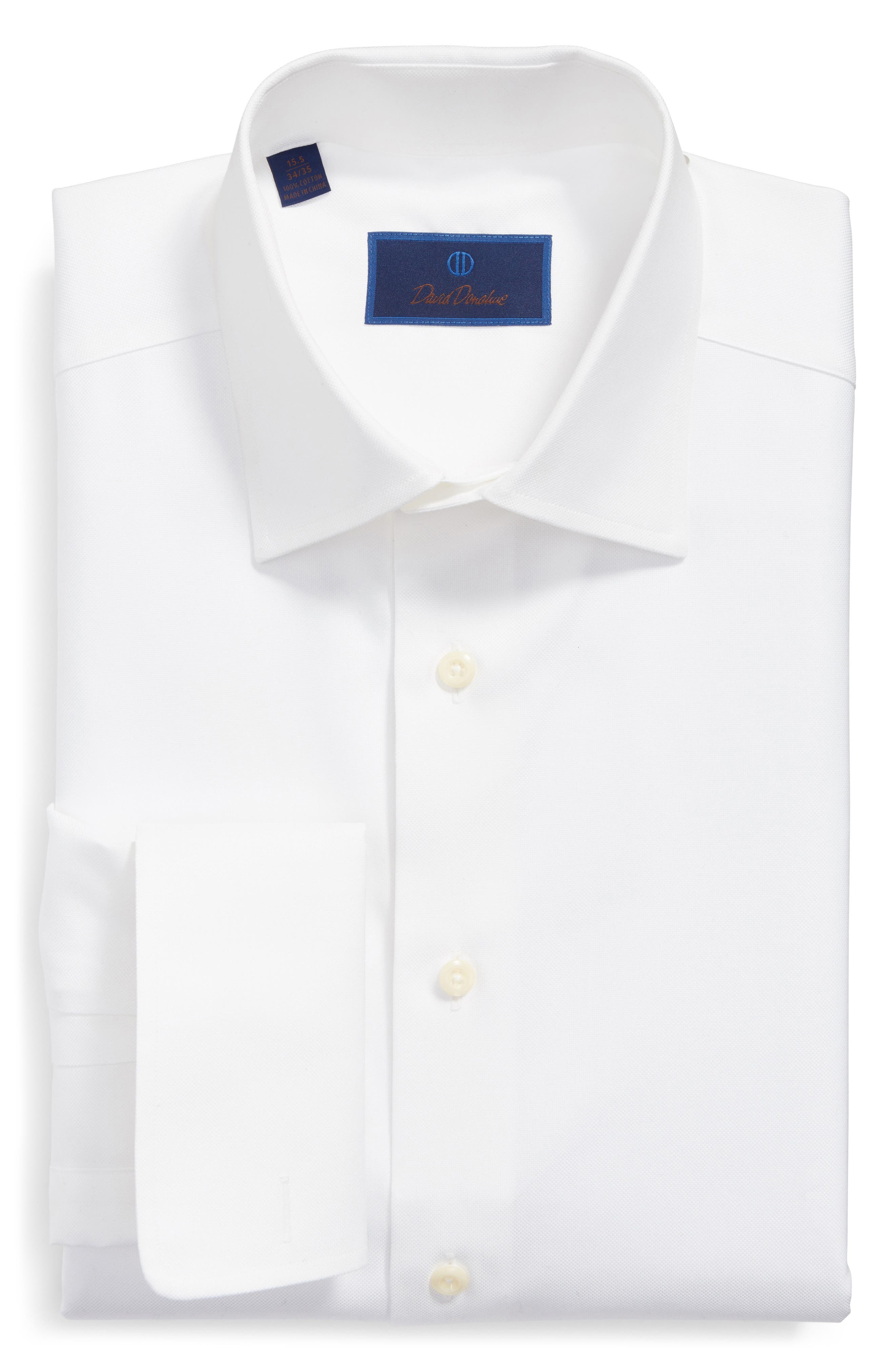 David Donahue Regular Fit Micro Bird's Eye French Cuff Dress Shirt