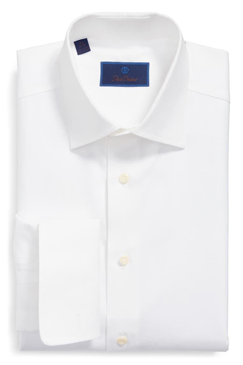 Regular Fit Micro Bird's Eye French Cuff Dress Shirt, Main, color, WHITE