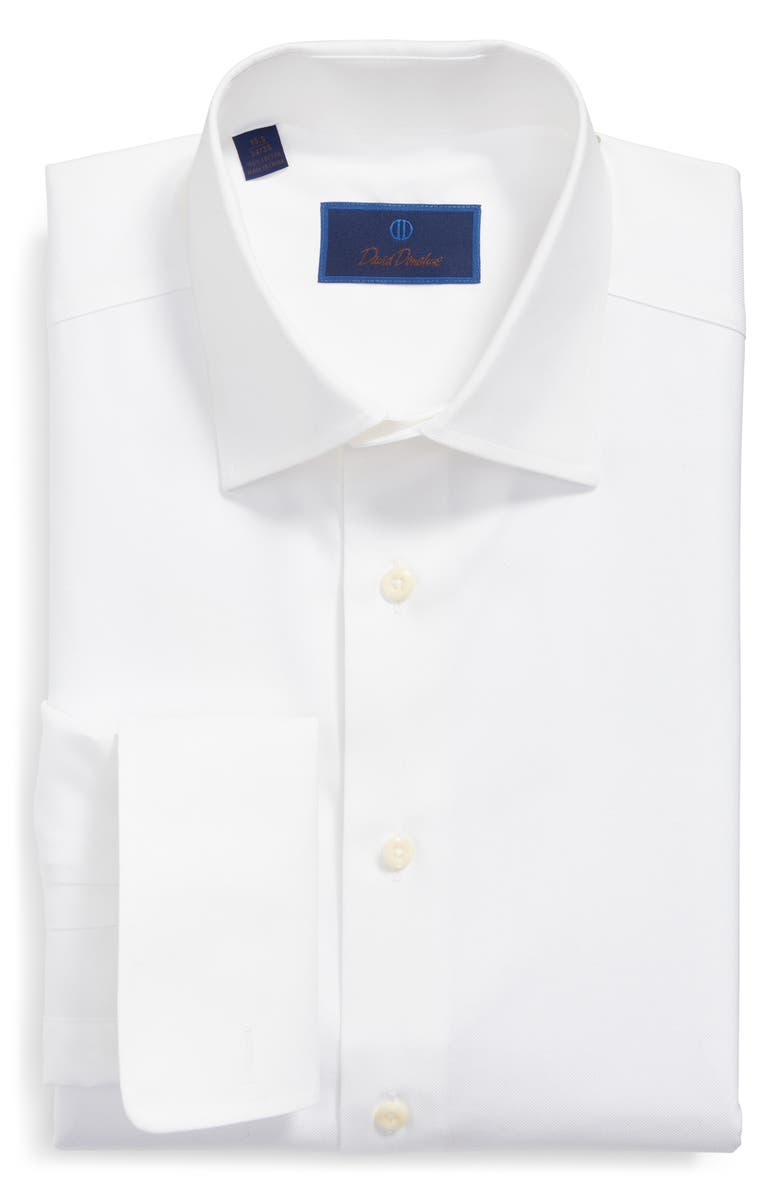 David Donahue Regular Fit Micro Bird's Eye French Cuff Dress Shirt, Main, color, White