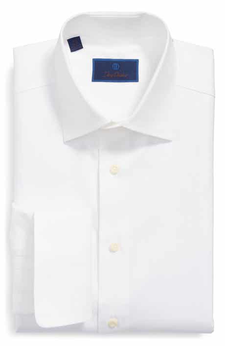 David Donahue Regular Fit Micro Bird's Eye French Cuff Dress Shirt