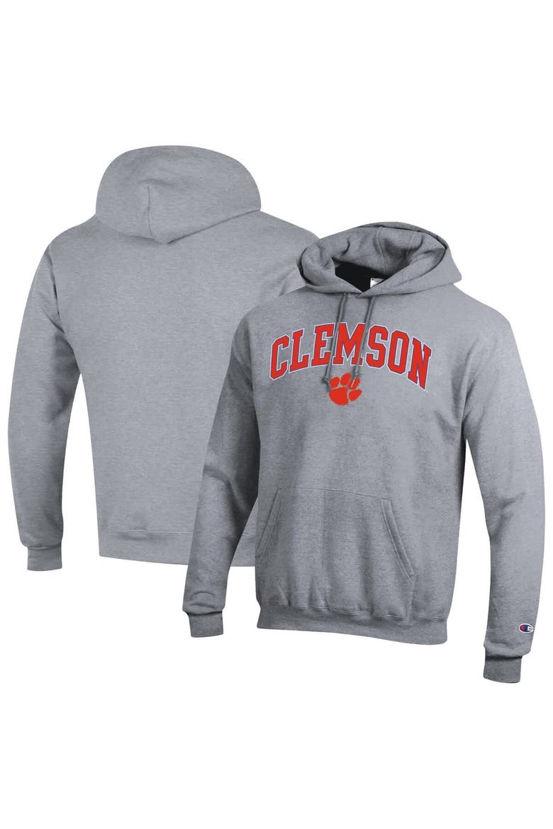 Men's Champion  Heather Gray Clemson Tigers Arched Logo Fleece Pullover Hoodie, Main, color, Heather Gray